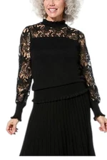 Antthony Women's Ruffled Lace Detail Sweater Black