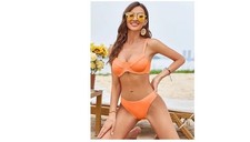ZAFUL Size Small 4 Underwire High Leg Ribbed Bikini Swimsuit 2-Pc Set Orange