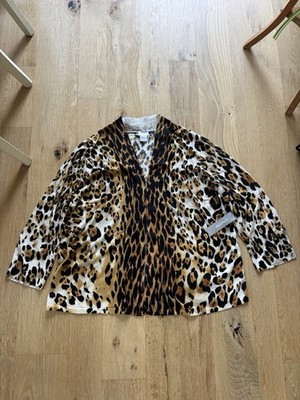 NWT Women s Chicos Open Front Knit Cardigan Leopard Print Size 2 US Large