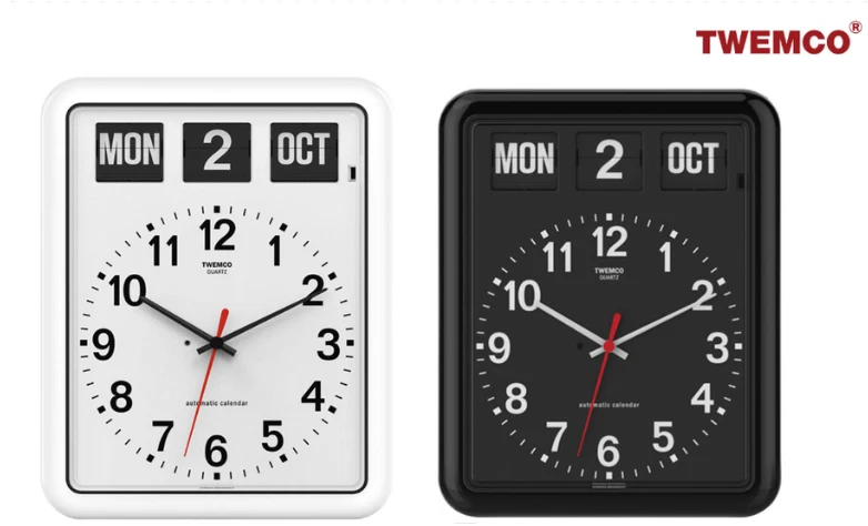 TWEMCO Wall Clock Flip Perpetual Calendar BQ-12A (White/Black