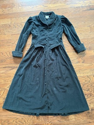 80s Faith Mountain Co Cottage Core Green Corduroy Dress Buttons Long Women s 6
