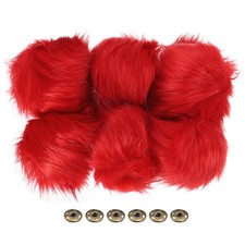 6Pcs Fluffy Soft Faux Fur Pom Poms for Hats with Snap Button, Red