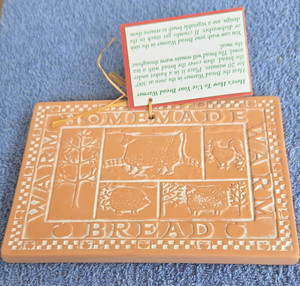 Ceramic Brown Rectangular Bread Warmer Tile "Homemade Bread" w/ Box & Tag