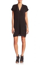 VINCE $345 Size S Silk? V Shift Mini Dress Pockets Black Lined Luxury Classic