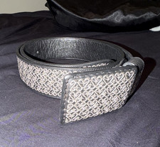 Men's Black/Silver Geometric Pattern Adjustable Belt w/ Buckle 1.5" Width