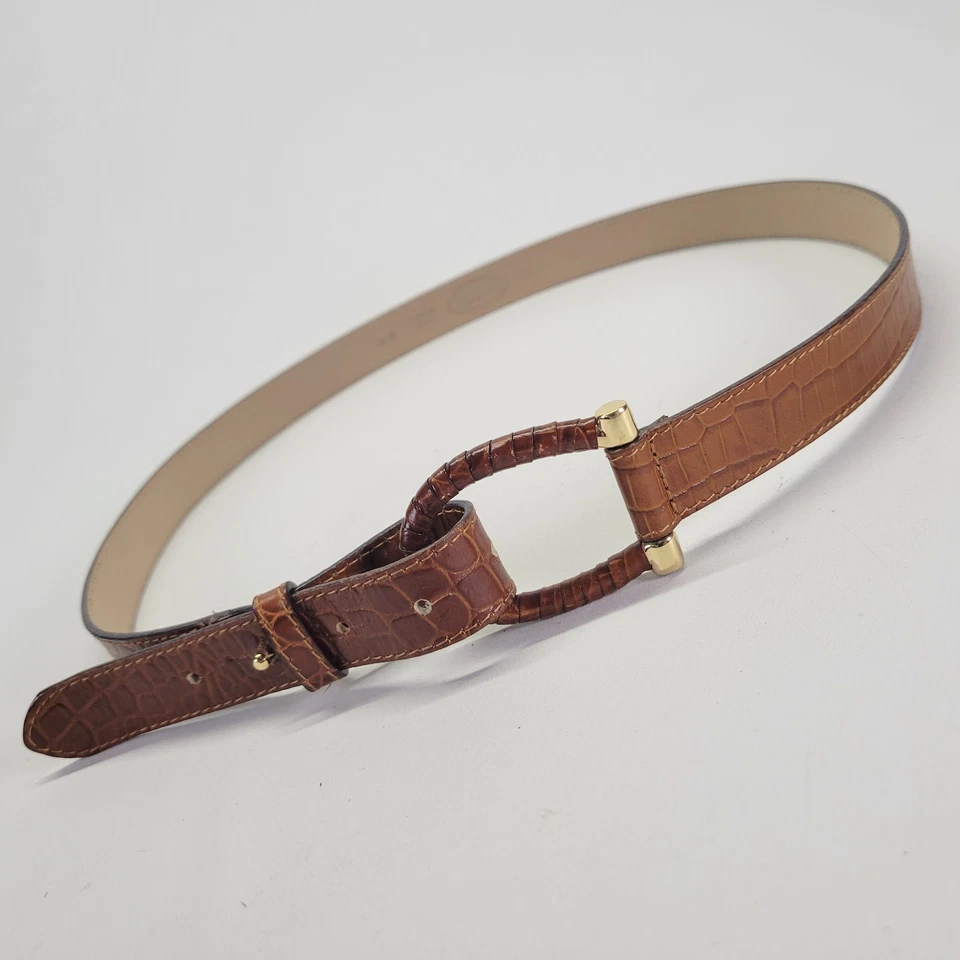 Cinturón de cadera de cuero Talbots 36 37 M estampado cocodrilo cocodrilo cocodrilo marrón 6828 hecho en Italia Foto 4 de 4