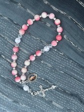 Pink Tourmaline October Birthstone Rosary, 20 Bead Catholic Prayer Bracelet, Rel