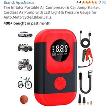Tire Inflator Portable Air Compressor Car Jump Starter, Cordless Air Pump