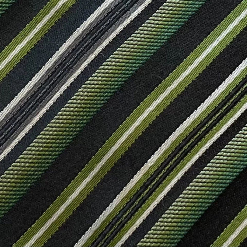 Geoffrey Beene Green and Gray Classic Striped Silk Tie, 57" by 3" - Image 3 of 4