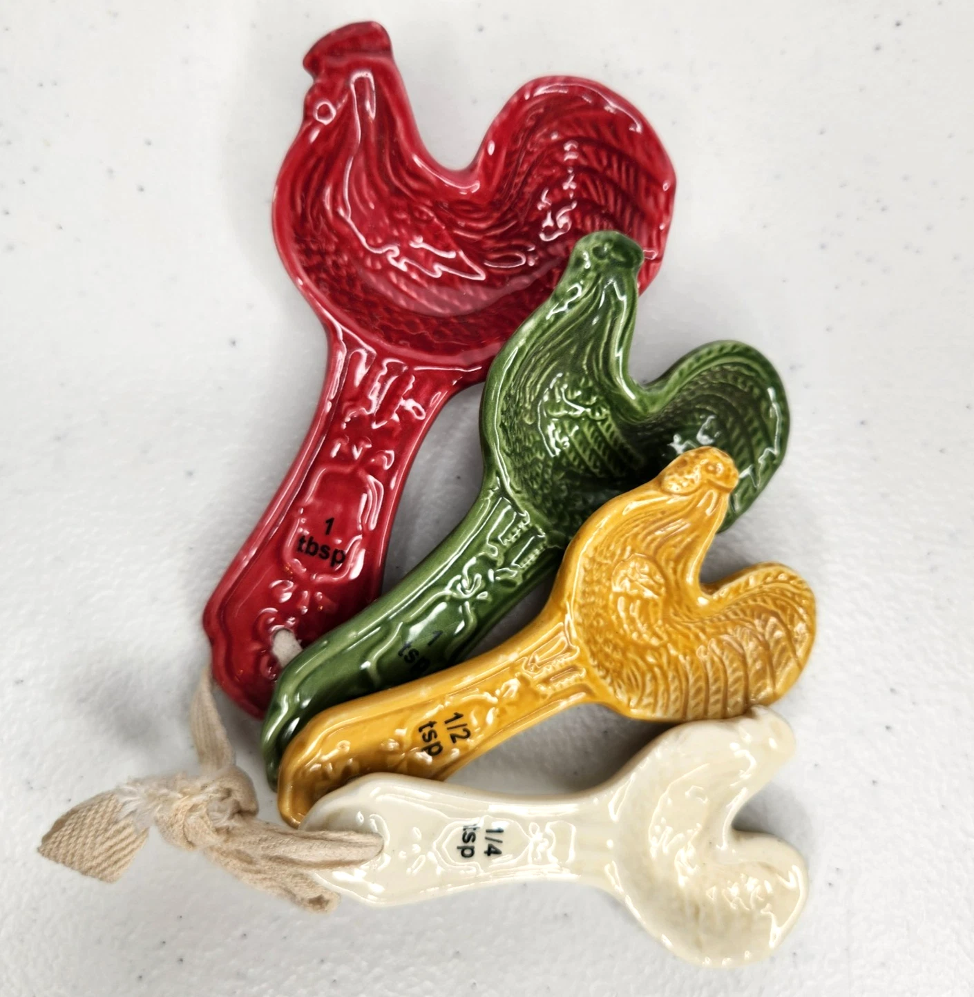 Pier 1 Colorful Ceramic Nesting Hens Decorative Measuring Spoons Set