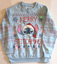 Disney Stitch Sweatshirt Size Large Ugly Christmas Sweater Blue Light-Up WORKS
