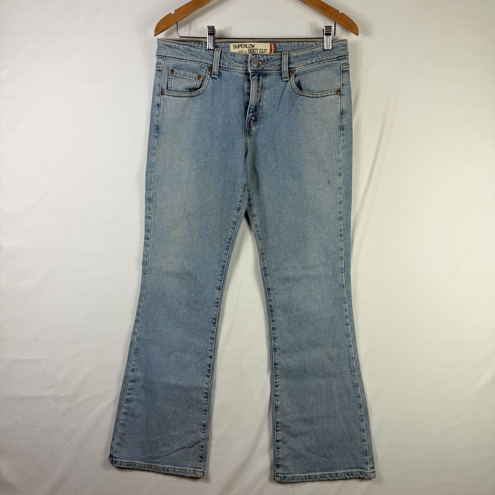 Levis 518 Superlow Bootcut Jeans Women Size 9 JR S Blue Light Wash Denim Stretch