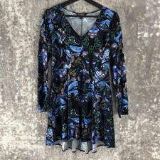Express Size S Dark Paisley Fit Flared Mini Dress Colorful Long Sleeve V Neck