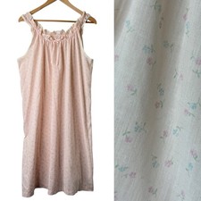 VTG 70s Sears Nightgown Sz L Floral Ruffled Lace Trim Bow USA Granny Cottagecore