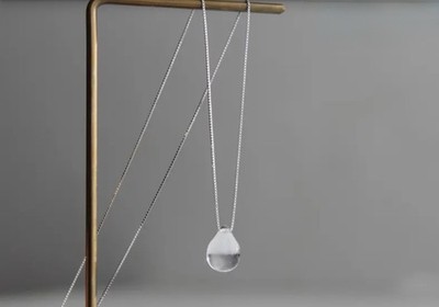Clear Glass Teardrop Necklace Sterling Silver Chain Minimalist Gift Jewelry