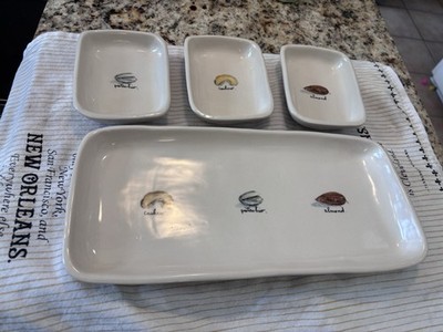 RAE DUNN 4 Piece Nut Serving Platter Ceramic Tray Set Pistachio Almond Cashew