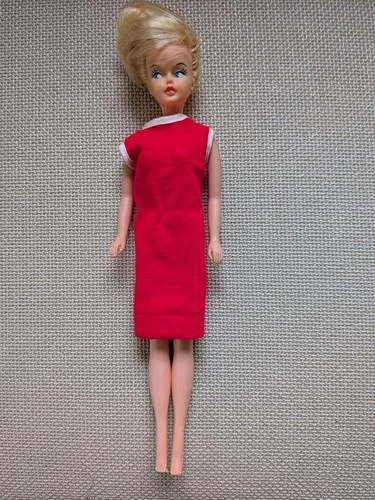 Vintage 1960s American Character Tressy Growing Hair Doll Red Waffle Knit Dress