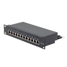 10 Inch Wide 12-Port CAT5E STP Patch Panel, 1U, Black