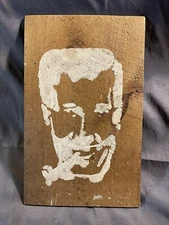 Interesting Folk Outsider Art Painted Wooden Panel Abstract Face/ Pipe Portrait