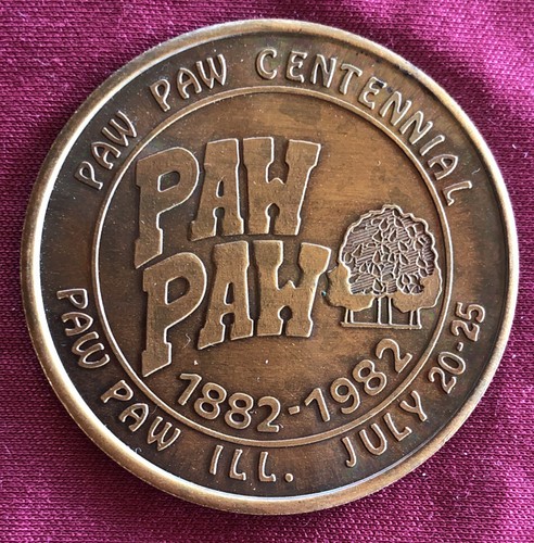1982 Paw Paw Illinois 100th Anniversary Centennial Bronze Token Coin - Picture 2 of 4