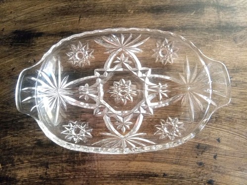 Vintage Starburst Divided Serving Dish or Jewelry Tray with Handles