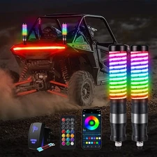 1FT/2FT COB LED Fat Whip Lights Spiral Antenna RGB Chasing For Cam-Am UTV ATV RV