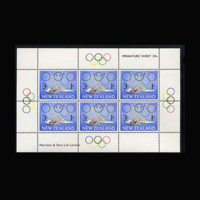 オーストラリア　ニュージーランド　記念 New Zealand, Sc #B76a, MNH, 1968, S/S, Sheetlet, Olympics, EIDAS7Z