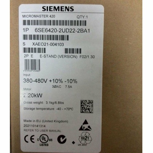 6SE6 420-2UD22-2BA1 NEW FOR SIEMENS 6SE6420-2UD22-2BA1 MICROMASTER 420 380-480V - Picture 1 of 5