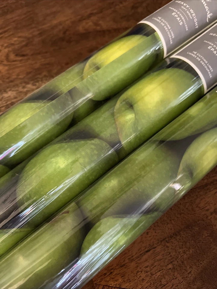 Hallmark Wrapping Paper GREEN APPLE with Cutlines on Reverse 3 Rolls 45 Sq Ft - Image 2 of 4