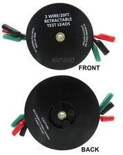 3 WIRE/20-FT. RETRACTABLE TEST LEADS 18 GAUGE ALLIGATOR CLIPS IN REEL
