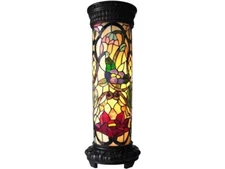 Tiffany Style Night Light Stained Glass Florals Pedestal Floor Lamp 30" Tall