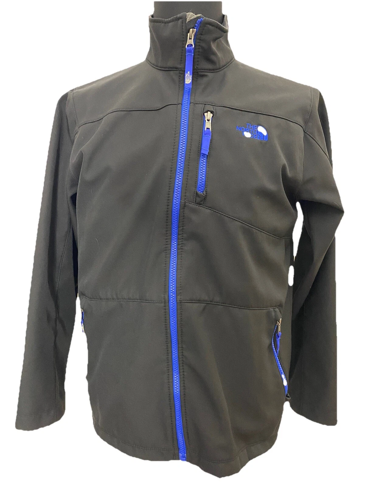The North Face Full Zip Jacket Boys Black Blue Trim With Zip Pockets Size XL