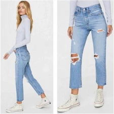 Levi’s Premium Wedgie Icon Blue Jeans High Rise Straight Distressed Size 25