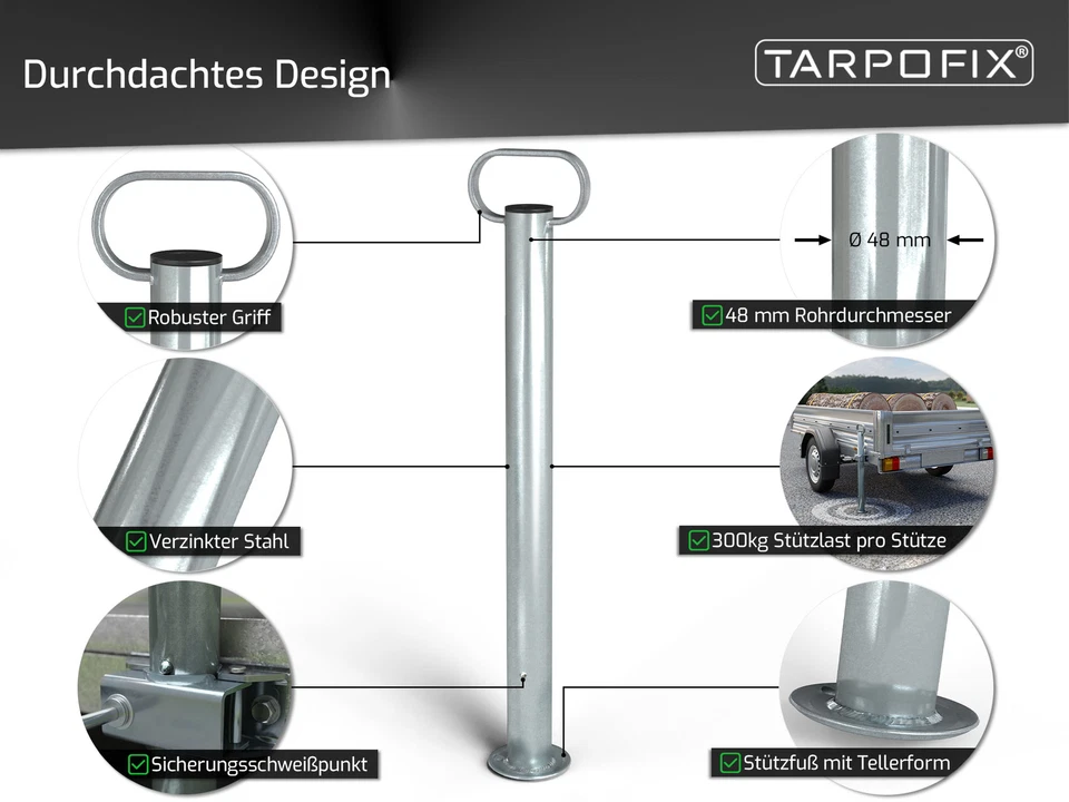 B-Ware Anhängerstützen + Klemmhalter Stahl verzinkt 48mm Abstellstützen Anhänger - Bild 4 von 4
