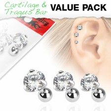 Round CZ Surgical Steel Triple Helix Tragus Eat Cartilage Stud Earring 16G