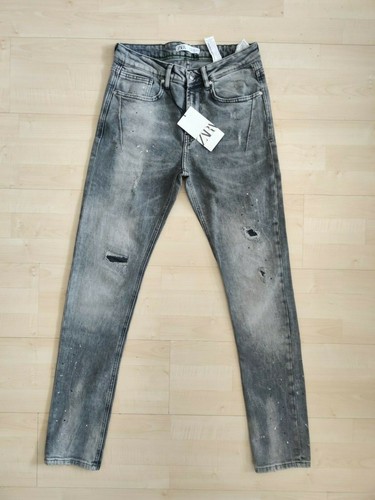 Nuevos pantalones vaqueros ajustados Zara para con parche de de pintura US30 6855/300 | eBay