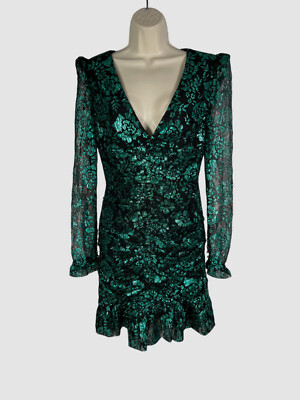 $495 Rebecca Vallance Women's Green Pixie Metallic Mini Dress Size 4