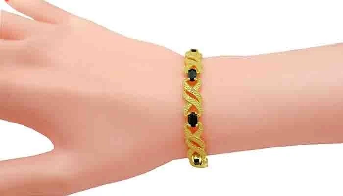 PULSERA GENUINA ZAFIRO AZUL Y DIAMANTES CHAPADA EN ORO AMARILLO 14k - Nueva con Etiqueta Foto 2 de 3