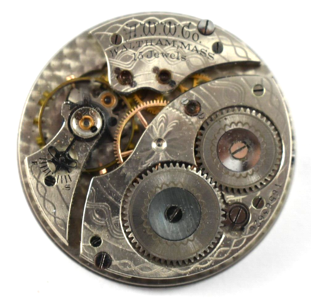 むぅ　Waltham 15J アールデコ文字盤　稼働品 Vintage Waltham Grade 220 12s 15J Hunting Pocket Watch Movement