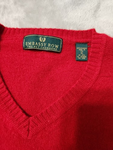 EMBASSY ROW Cashmere Mens XL Sweater V-Neck Long Sleeve Red C28 - Picture 2 of 8