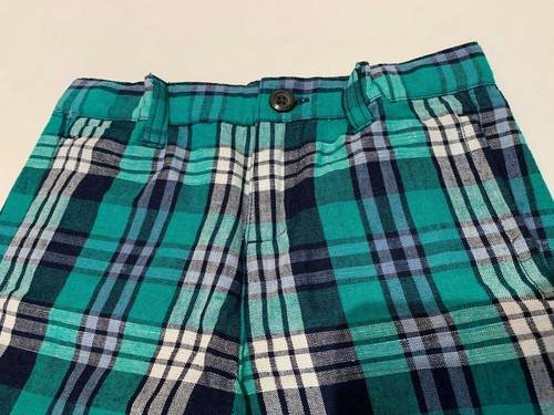 Janie & Jack Toddler Boys' Emerald Plaid Linen Adjustable Waist Shorts Sz 3 NWT - Picture 2 of 8