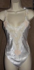 Victoria's Secret  White Applique Satin  Lace 1 pc Bodysuit Lingerie sz S VTG