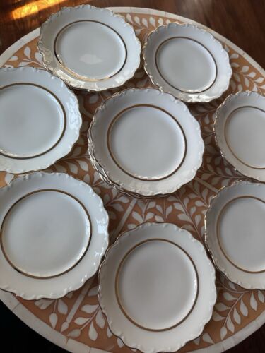 Schumann Halo Bavaria Germany Gold Rimmed Salad or Bread Plates Set of 12