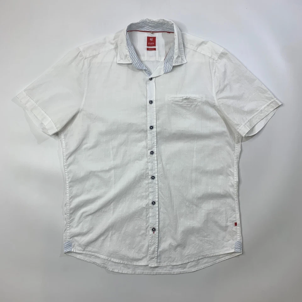 Pure H Tico рубашка мужская L большой Slim Fit белый на пуговицах коротким рукавом сплетенный трикотаж - Изображение 2 из 4