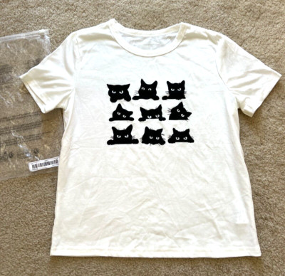 NEW girls top 9 10 yrs old girl 100% cotton cat print washable
