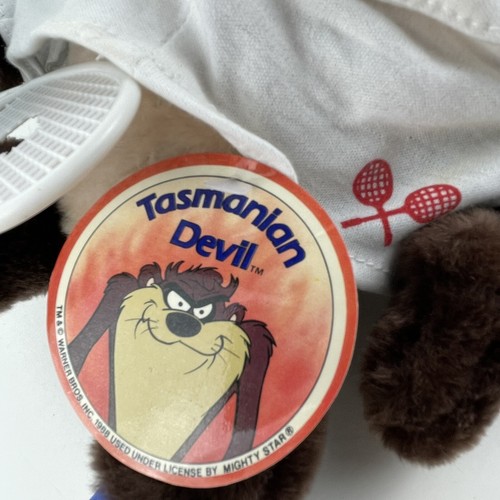 De colección 1988 Tasmanian Devil TAZ Peluche Tenis Jugador Corea 24K Compañía con Etiquetas RARO - Imagen 6 de 7