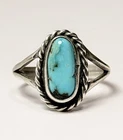 Vintage Turquoise Ring Sterling Silver Rope Bezel Southwest Size 7 Artisan Made