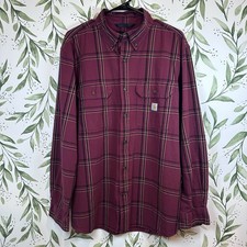 Carhartt Men's Loose Fit Midweight Chambray Button Down. Large. Deep Red Plaid