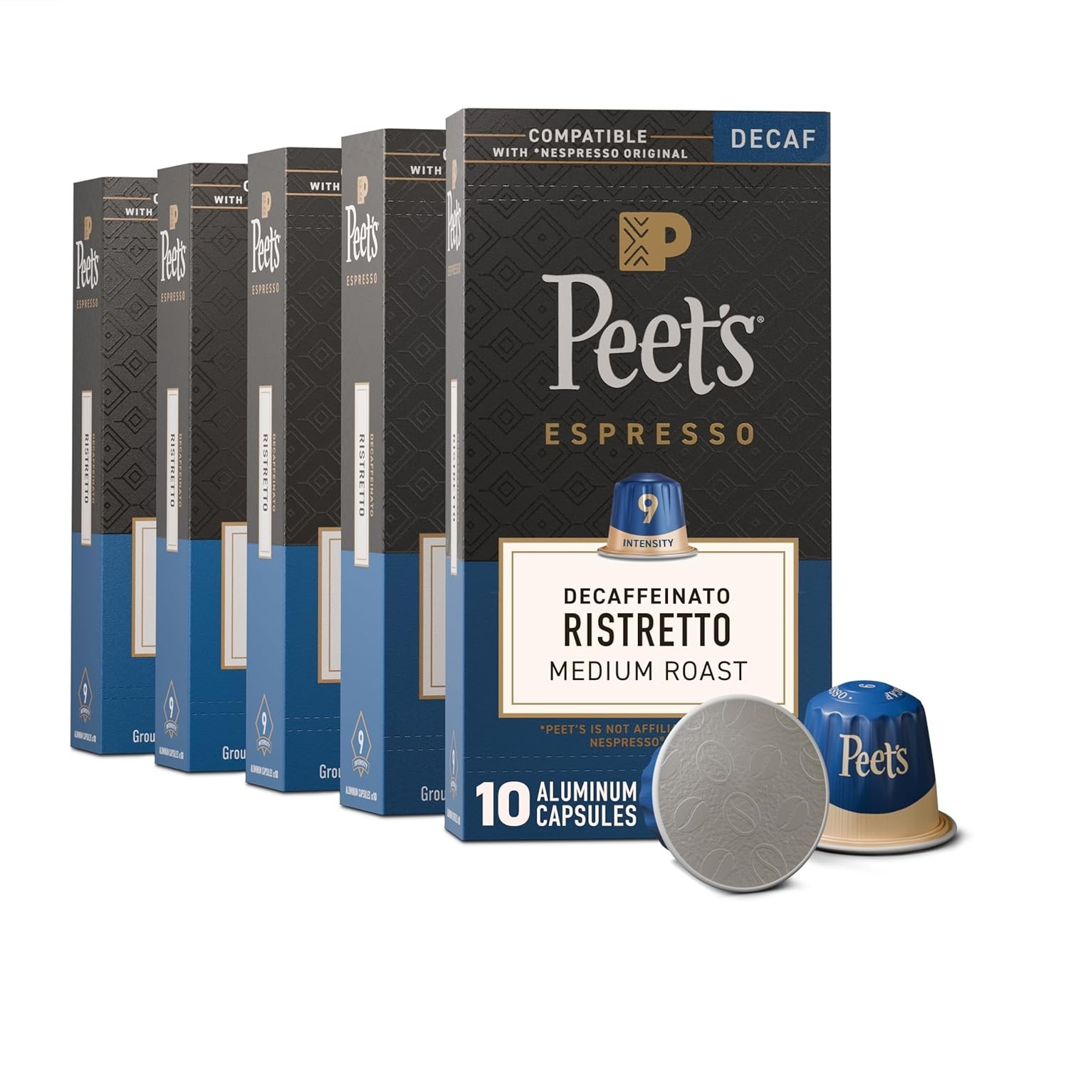Peet's Coffee, Medium Roast Decaf Espresso Capsules, Compatible with Nespresso O