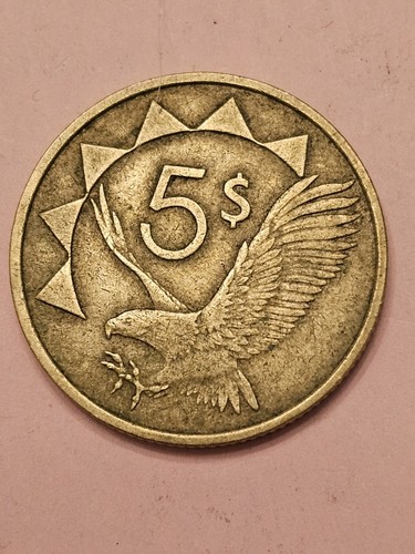 1993 🇳🇦 NAMIBIA 5 FIVE DOLLAR WORLD COIN KM5 F-VF DETAIL FISH EAGLE FREE SHIP